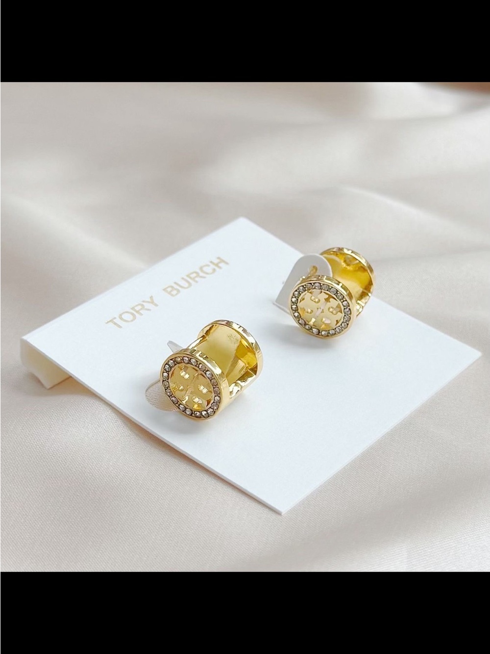 Tory Burch Gold and Black and gold double sided Logo Charm Studs - Picture 2 of 4